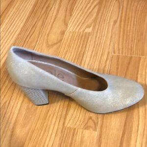 Tan sparkly high heel 3.43” heel